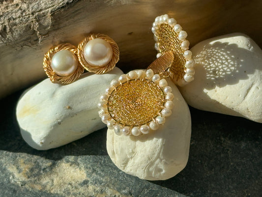 Handcrafted natural pearl earrings.